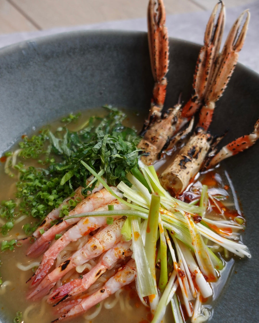 Recipe: Langoustine and amaebi (sweet raw prawn) ramen with shiso